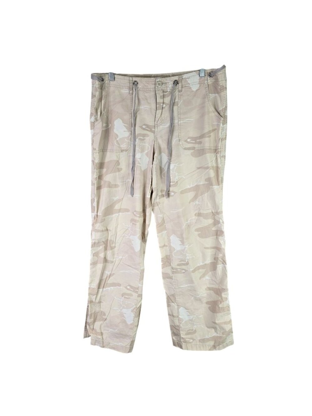 Womens London Jean Beige Camo Cotton Drawstring Pants Relaxed Fit Casual Size 10